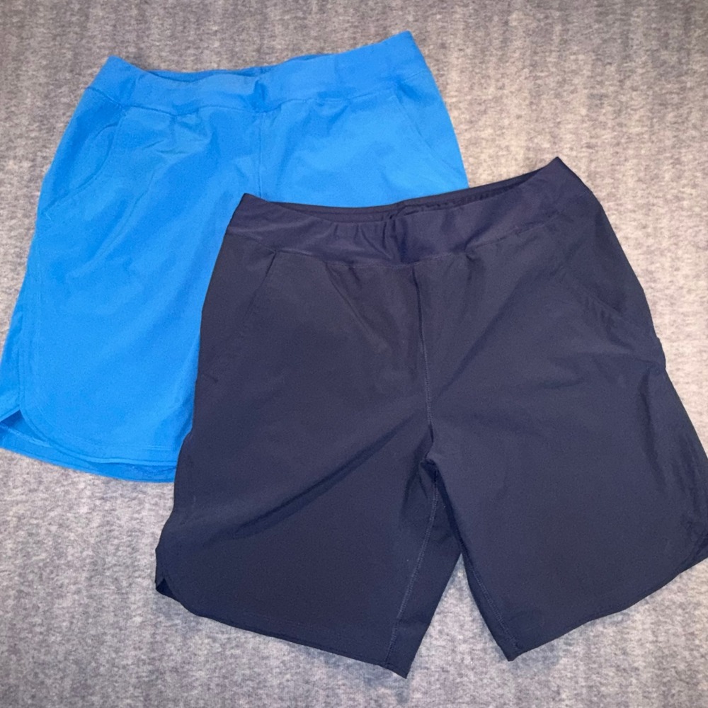 Lands End Womens Active Shorts Size 14L Blue Navy 2 Pair Bundle Stretch Pockets
